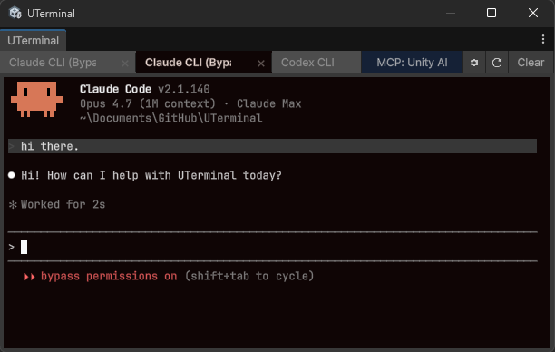 UTerminal running Claude CLI inside a Unity editor window