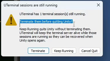UTerminal session persistence dialog